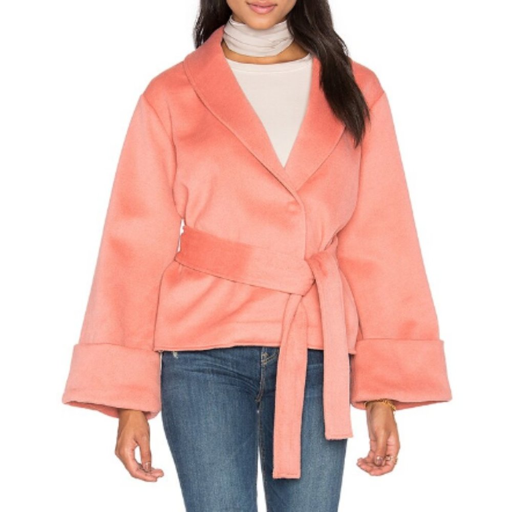 MINKPINK Shawl Collar Waist-Tie Jacket in Pink